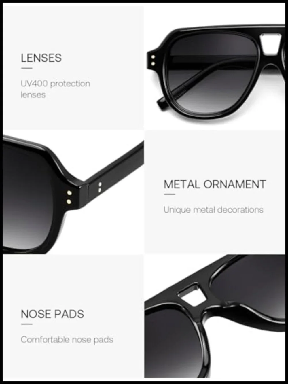 Retro Aviator Polarized Sunglasses UV400 Driving Square Frame